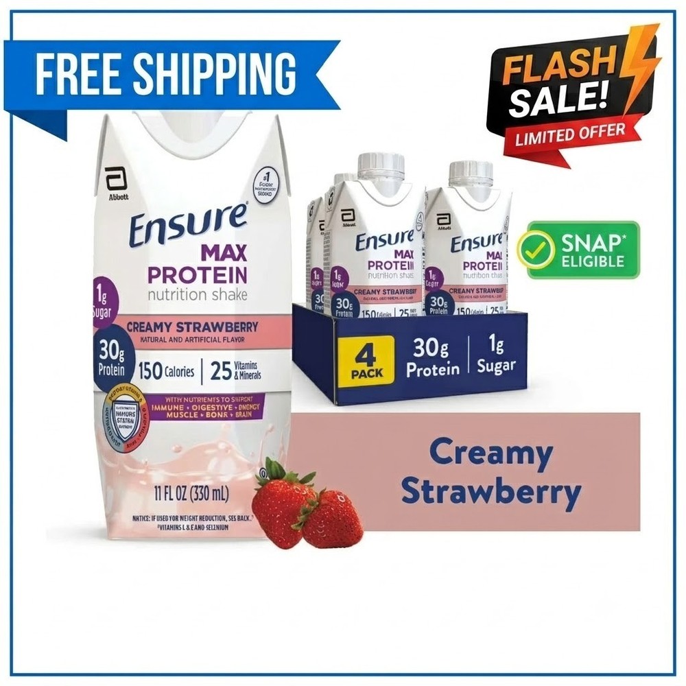 Ensure Max Protein shake 30g protein creamy Strawberry 11 fl oz 4 Pack…..