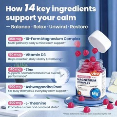 VEV 14-in-1 Magnesium Gummies – with Ashwagandha, L-Theanine, Vitamin D3 & Zinc