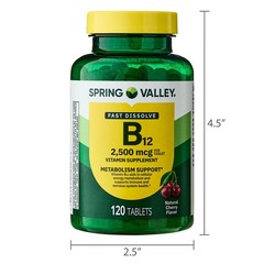 Spring Valley Vitamin B12 Quick Dissolve Tablets Supplement 2500 Mcg Cherry 120*