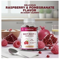 1Vitamatic Beet Root Gummies 400mg with B6 (2mg) B12 Grape Seed Pomegranate &