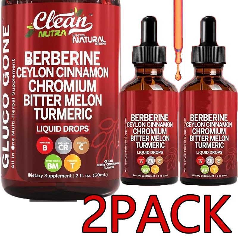 2 Clean Bottles Nutra Berberine with Ceylon Cinnamon Supplement Liquid Drops++