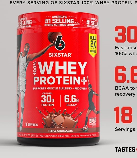 Six Star 100% Whey Protein Plus Powder 30g High Protein Triple Chocolate 1.81 lb