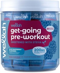 Wellah Get-Going Blue Raspberry Flavored Pre-Workout Stickpacks (20 servings)