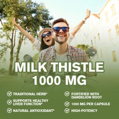 Milk Thistle (Silymarin) Dandelion Root Capsules 1000mg Liver Health Supplement