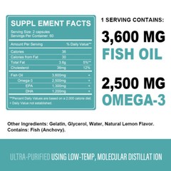 Omega 3 Fish Oil 120 Capsules 3600mg DHA & EPA – 3x Strength,Highest Potency