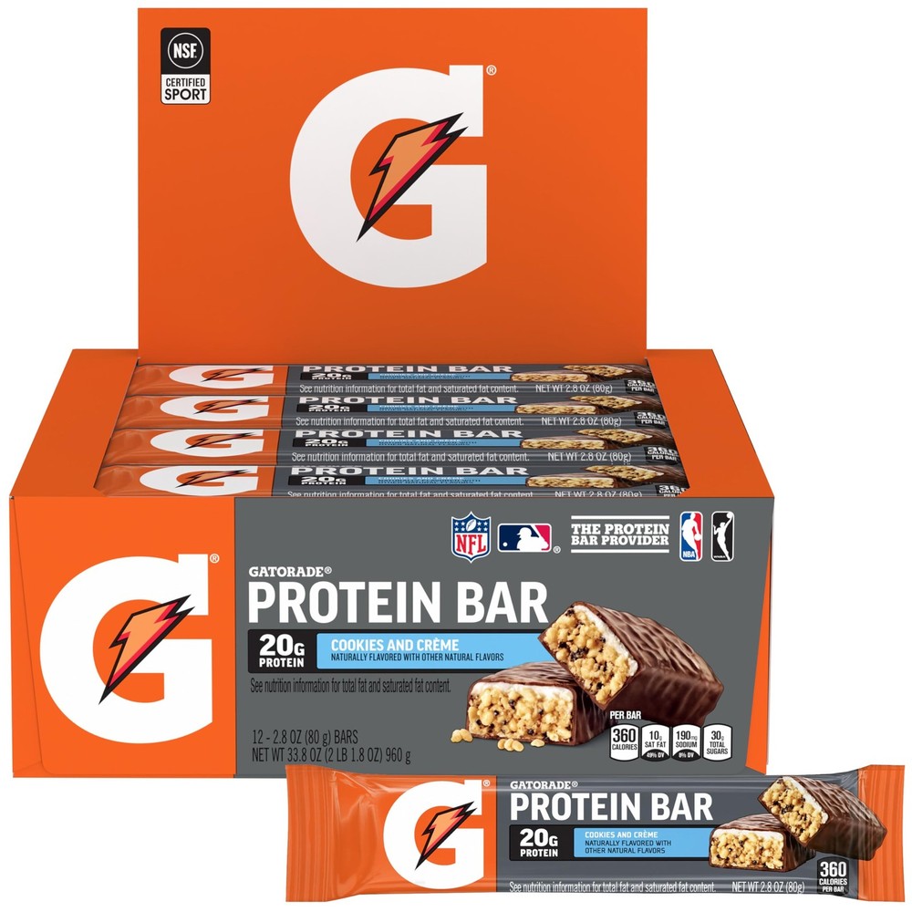 Gatorade Whey Protein Bars, Cookies & Crème, 2.8 oz Ounce (Pack of 12)