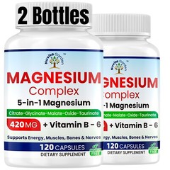 2 Pack 5-in-1 Magnesium Complex Supplement & Vitamin B-6 for Sleep Muscle Heart