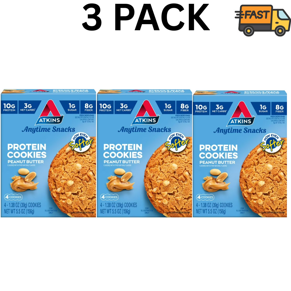 Atkins Keto Friendly Peanut Butter High Protein Soft Chewy Cookies 3 Pack