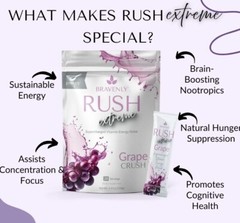 Bravenly RUSH Extreme, GRAPE CRUSH, Supercharged Vitamin Energy, 28 serving NEW