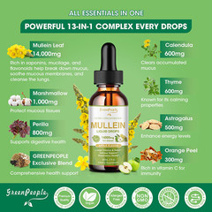 Mullein Leaf Extract Vegan Drops for Lung Cleanse & Respiratory Function
