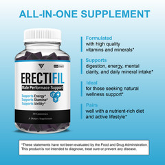 (3 Pack) Erectifil Male Performance Gummies, Erec Tifil Support (90 Gummies)