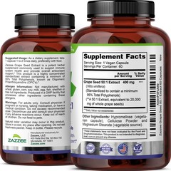 Zazzee High Strength Grape Seed 50:1 Extract, 60 Vegan Capsules, 95% Polyphenols