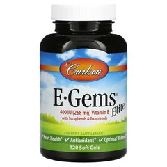 Carlson Labs E-Gems Elite 400 IU 120 Soft Gels Gluten-Free, Preservative-Free,