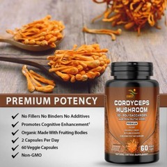 Organic Cordyceps Mushroom Capsules 1,000mg With 30% Polysaccharides