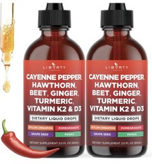 Cayenne Pepper Hawthorn Beet Root Turmeric Vitamin K2+D3 Liquid Drops 60ML-2pc