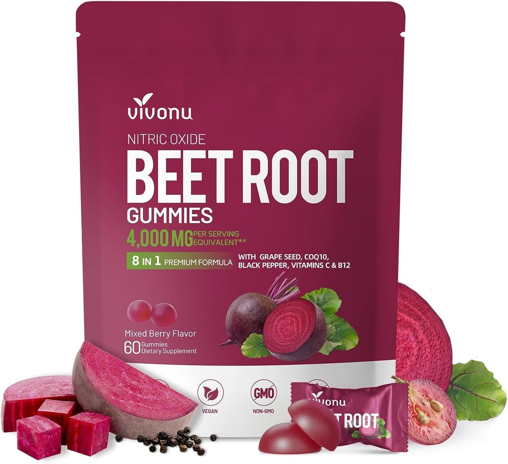 Beet Root Gummies CoQ10 L Arginine Citrulline Nitric Oxide Grape Seed Remolacha