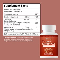 Saffron Supplements With Saffron Flower Extract, Curcumin & Zinc For Mood, Memor