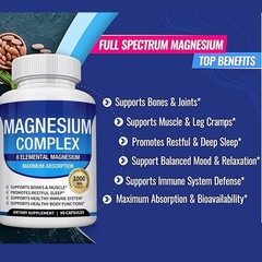 90 Count Magnesium Glycinate Complex Capsules, 1000mg Daily Mineral Wellness