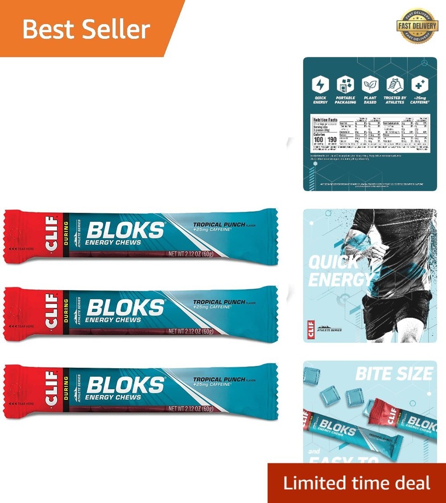 Fast Fuel CLIF BLOKS Energy Chews – 2.1oz Tropical Punch – Plant-Based Snack