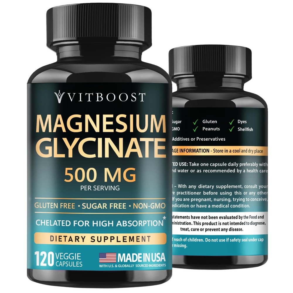 VITBOOST Magnesium Glycinate 500mg – High Absorption 120 Count (Pack of 1)