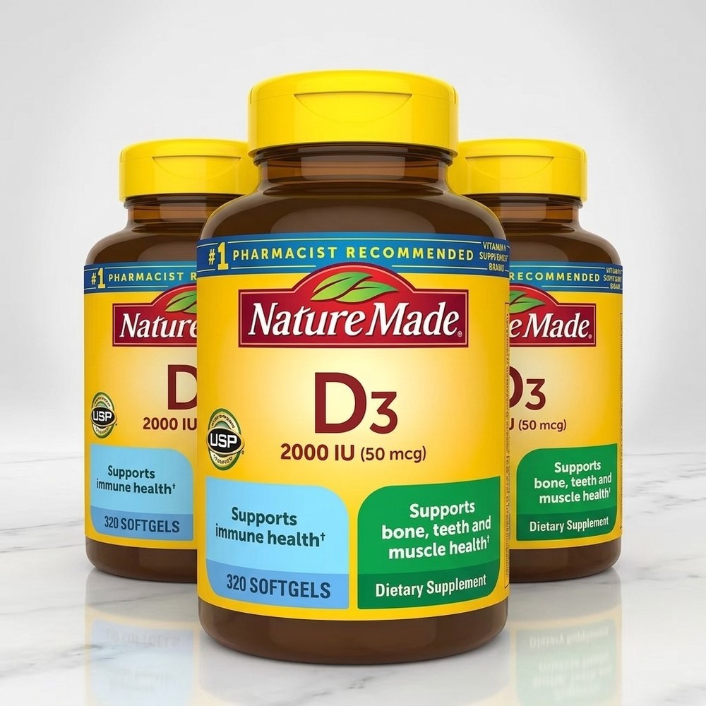 Nature Made Vitamin D3 2000 IU 320 Softgels – 3 Pack – Immune Health & Bone.