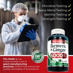 FITO MEDICS Tumeric and Ginger Supplement 6000mg 180 Capsules High Absorption