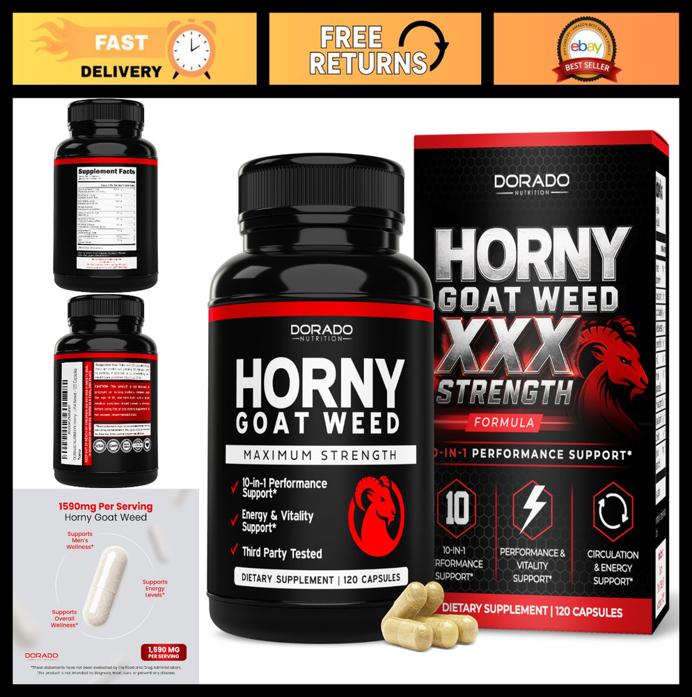 Maximum Strength Horny Goat Weed 1590mg – Maca, Ginseng, L-Arginine, Tribulus –