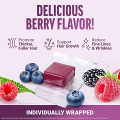 Growth Hair Soft Chews Thicker Stronger Hair 60 Mixed Berry Reduce Wrinkles++++