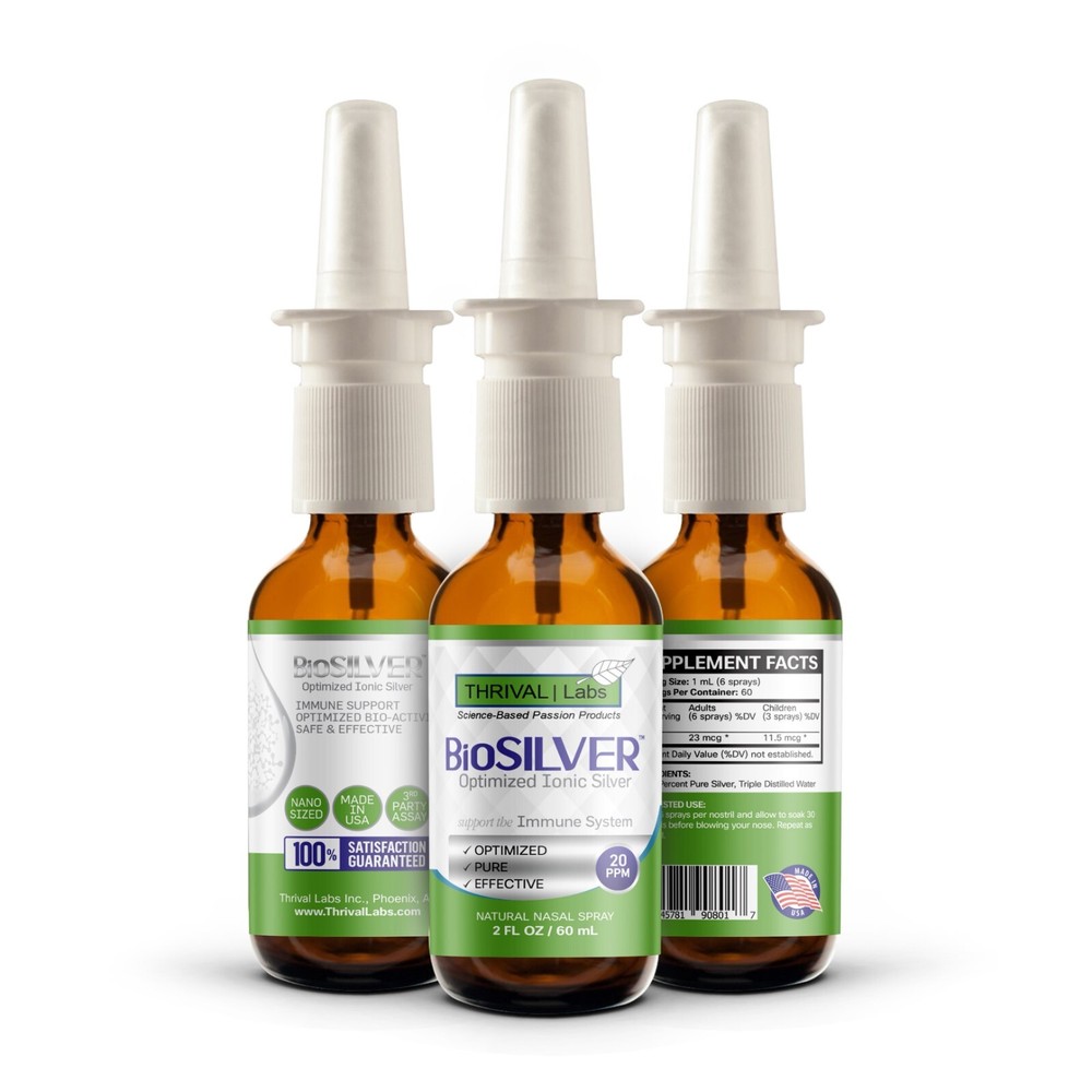BioSILVER Ionic Colloidal Silver 20 PPM Liquid 2oz Nasal Spray by Thrival Labs