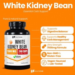 White Kidney Bean Extract 7,500 mg | 240 Capsules Pure Carb Blocker HEALTHFARE