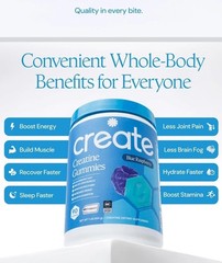 Create Creatine Monohydrate Gummies for Men & Women: Strength, Blue Raspber 90ct
