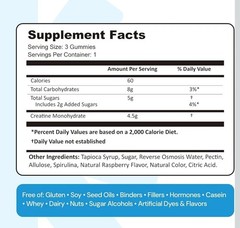 Create Creatine Monohydrate Gummies for Men & Women: Strength, Blue Raspber 90ct