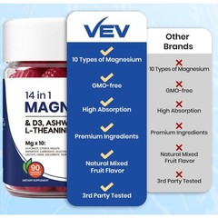 VEV 14-in-1 Magnesium Gummies Including Ashwagandha, L-Theanine, D3 & Zinc