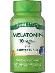 Melatonin 10mg | with Ashwagandha | 60 Capsules | Non-GMO | by Nature’s Truth