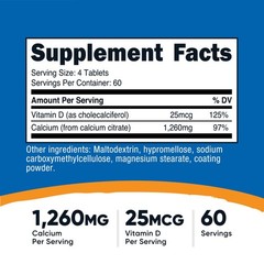 Nutricost Calcium Citrate (1,260mg) With Vitamin D (25mcg) 240 Tablets – 60 Serv