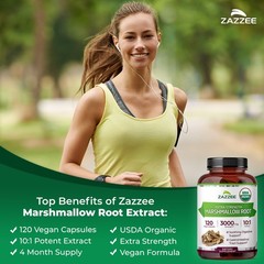 USDA Organic Marshmallow Root 10:1 Extract, 3000 mg Strength, 120 Vegan Capsules