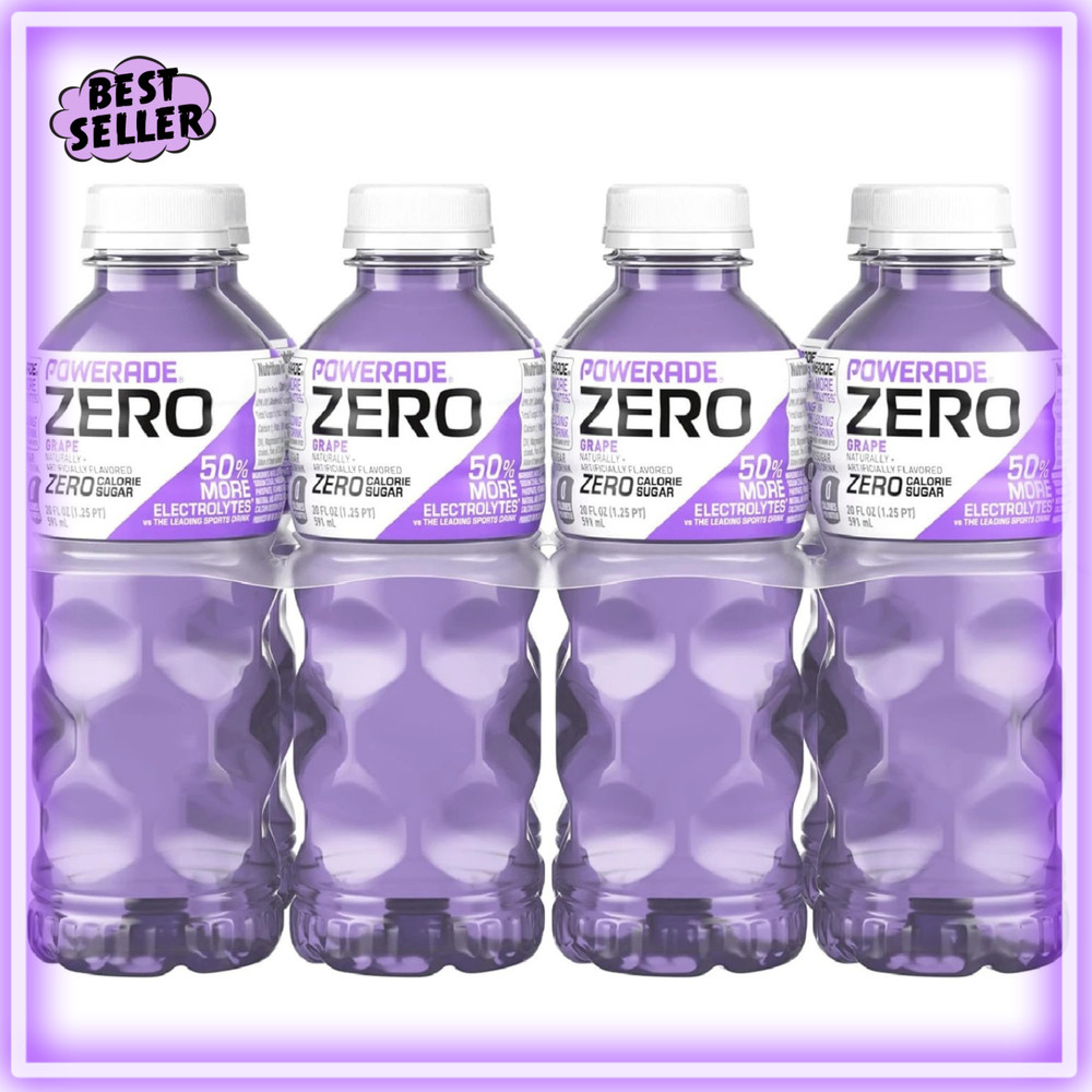 POWERADE Electrolyte Enhanced Zero Sugar Grape Sports Drink, 20 Ounce (Pack of 8