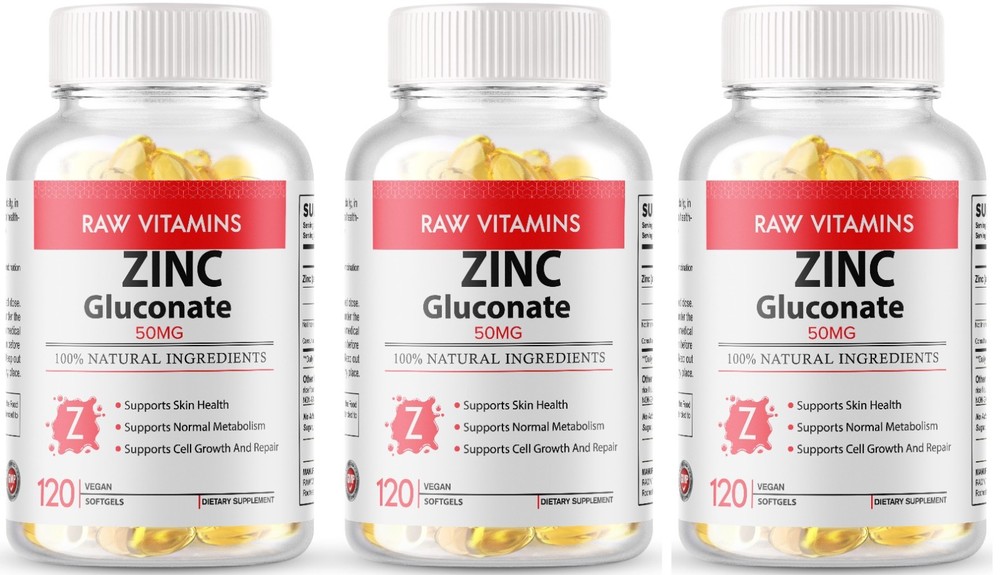 Zinc Gluconate Skin Metabolism (50mg) Gluten Free and Non-GMO 360 Softgel USA