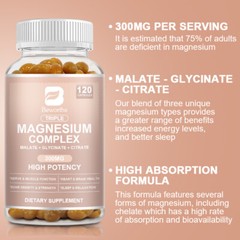 Triple Magnesium Complex Capsules, 300mg, 360 Count – Gluten Free and Non-GMO