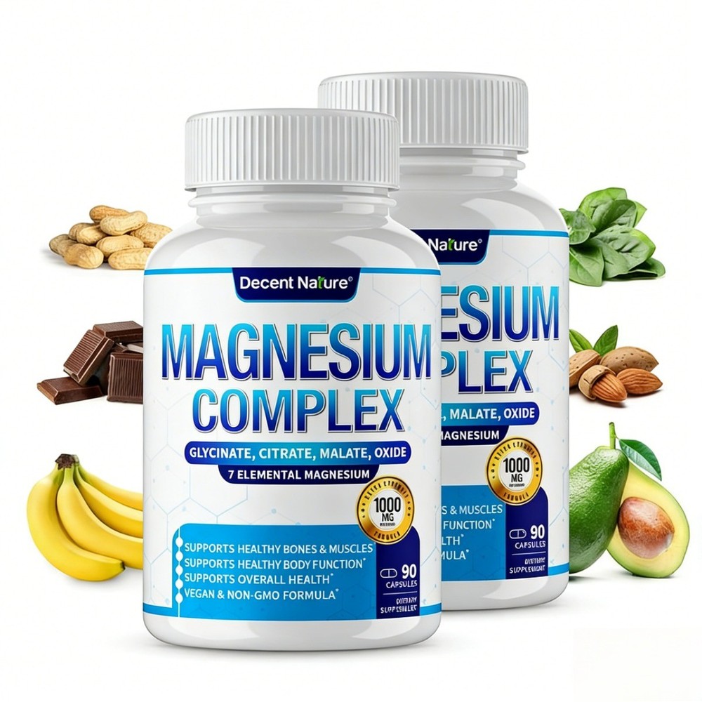 2-bottle Magnesium Complex 1000mg Made with 7 Elemental Magnesium 90 Capsules