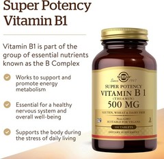 Gluten Free Vitamin B1 Thiamin 500 mg – Nourish Energy and Nerves – 100 Tablets