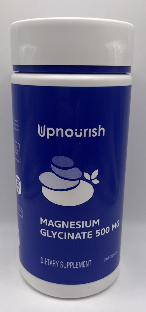 UpNourish Chelated Magnesium Glycinate 500mg Capsules 240 Capsules. EXP : 6/26