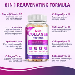 Multi Collagen Peptides Tablets-Type I,II,III,V,X Anti-Aging Collagen Capsules