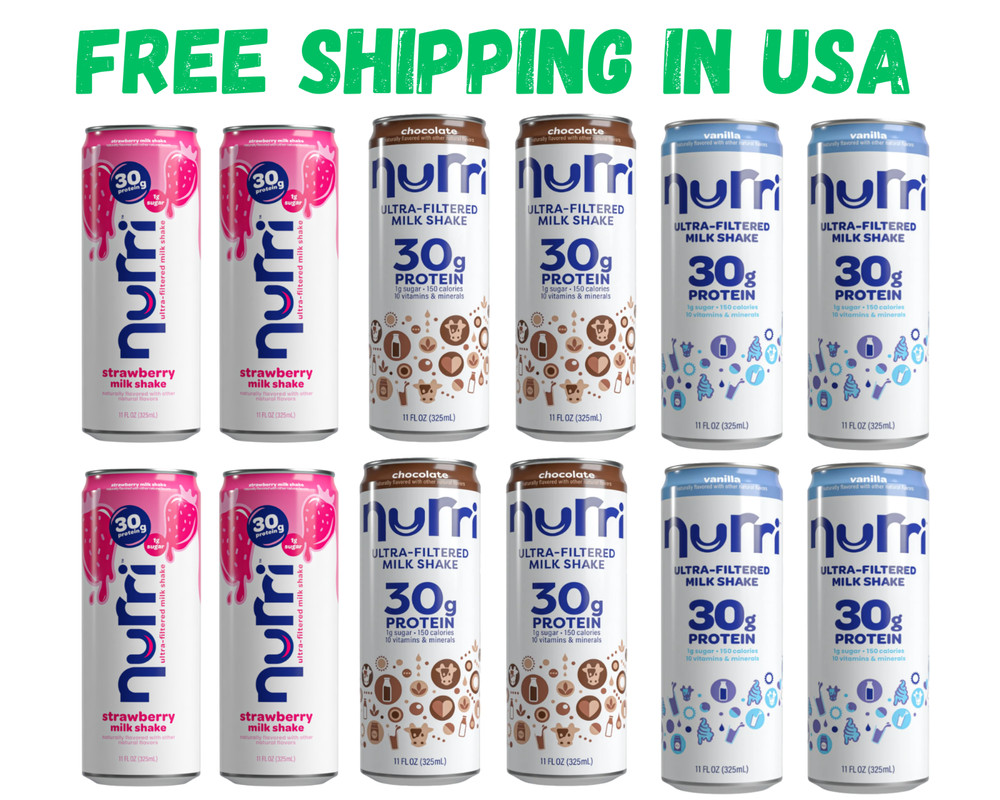 Nurri Protein Shake Variety Pack – Chocolate, Vanilla, Strawberry – 4 Count Each