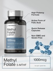 Metil Folato 1000 mcg 5 MTHF Vitamina B Biodisponible 200 Capsulas Rapidas
