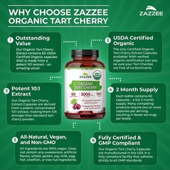 Zazzee USDA Organic Tart Cherry 10:1 Extract, 60 Vegan Capsules, 2 Month Supply