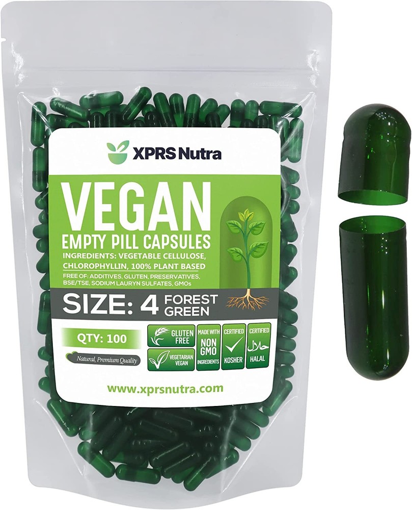 Size 4 Forest Green Empty Vegan Capsules Kosher Pill Vegetable Veggie Veg Caps