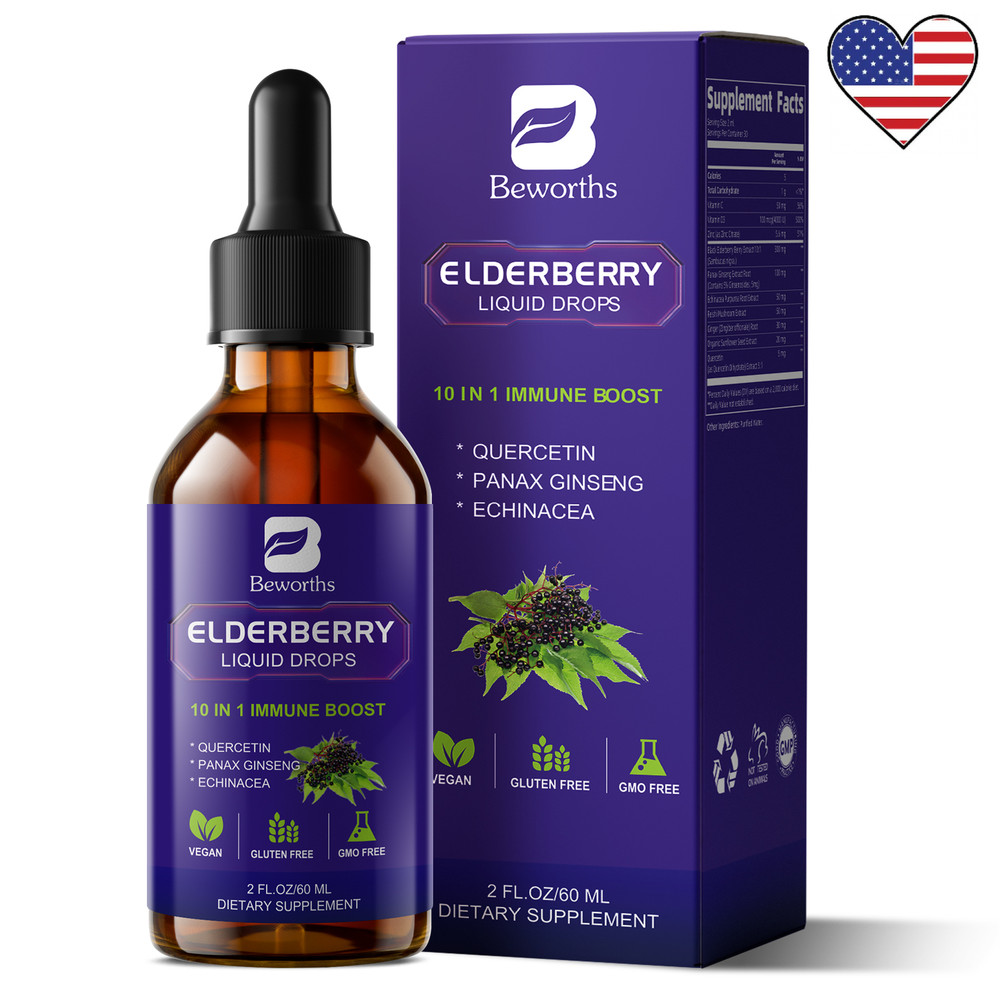 Organic Black Elderberry Liquid Extract Drops for Immune System Support 60ml