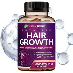 NEW Rainbow Nutrients ADVANCED Hair Growth Vitamins – Biotin 10,000mcg, Collagen