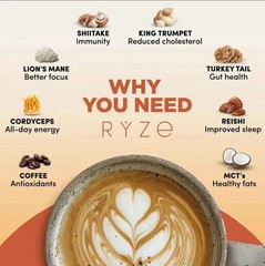 1Pack Organic Rýze Mushroom Coffee 30 Servings Instant Coffee Free Shipping New